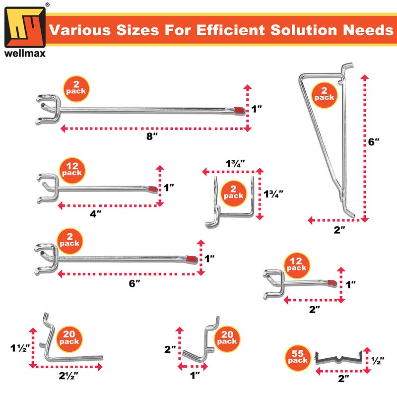Wellmax 188-Piece Pegboard Hooks & Accessories â€“ Heavy Duty Peg Board Organizer for Garage, Workshop, Kitchen & Crafts | Fits 1/4 & 1/8 Inch Peg Holes â€“ Pegboard Storage Kit - Image 5